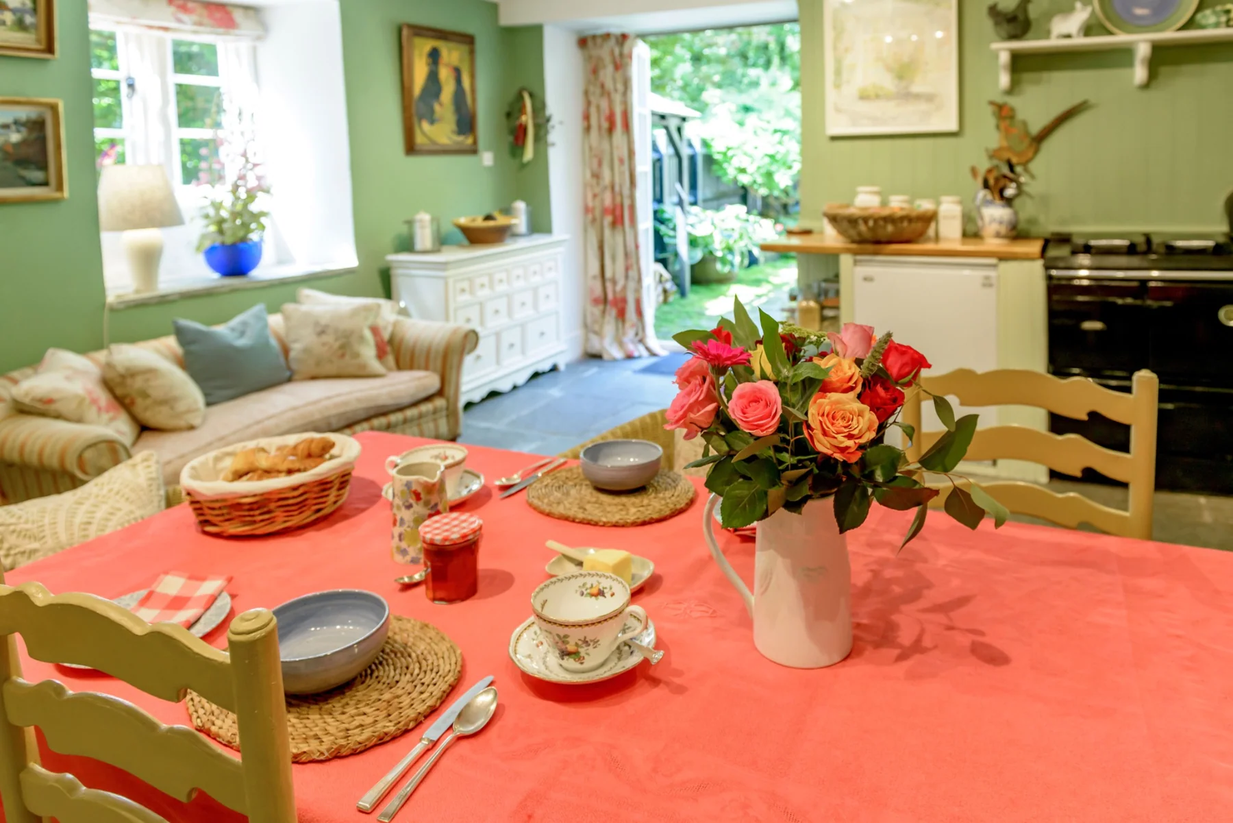 The welcoming breakfast room laid for guests
