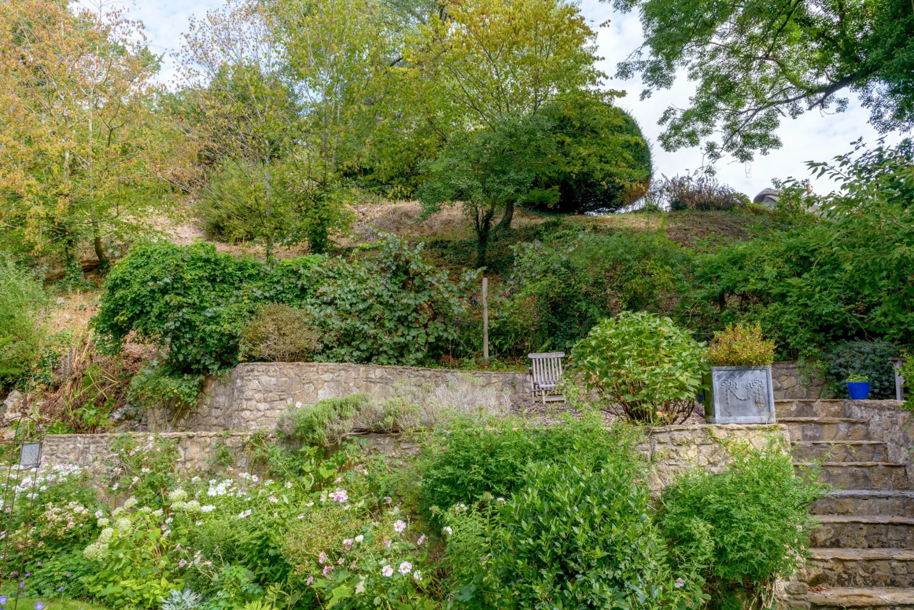 Stone terraces and garden planting